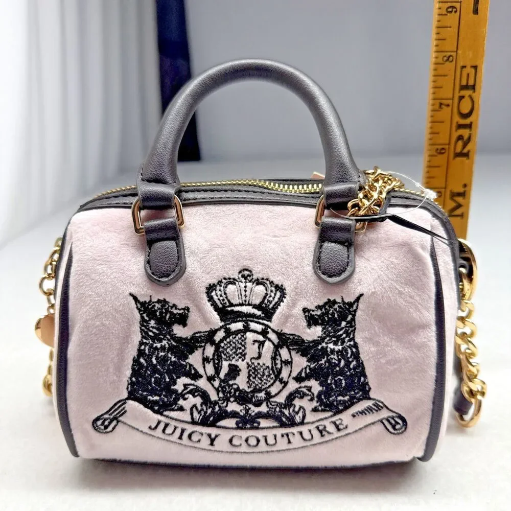 Juicy Couture Pink Velour Mini Satchel Scottie Dogs Crown Bag Charm Y2K Purse